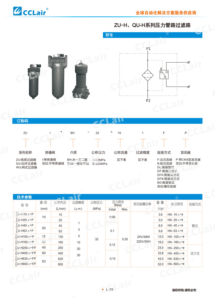 ZU-H、QU-H系列壓力管路過濾器-1